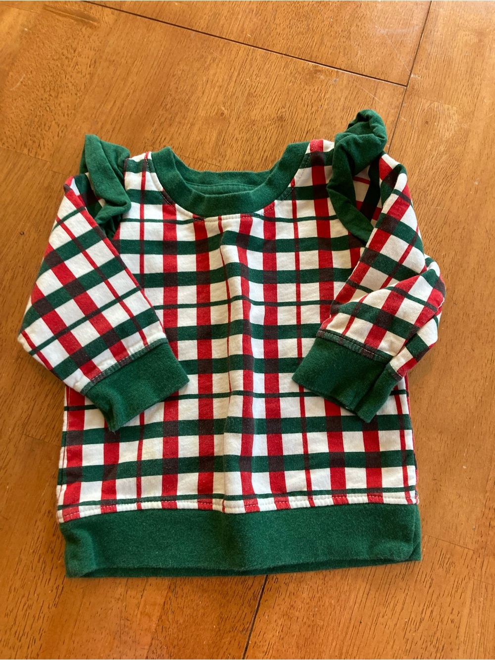 Monica + Andy Holiday Girls Green & Red Plaid Ruffle-Shoulder Sweatshirt 6-12M